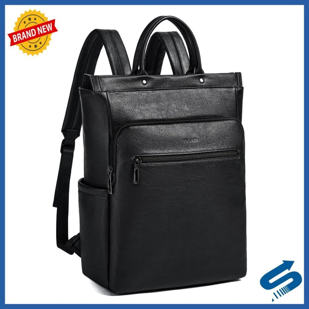 Leather Laptop Backpack Minimal Chic Work Travel Versatile Daypack Adjustable